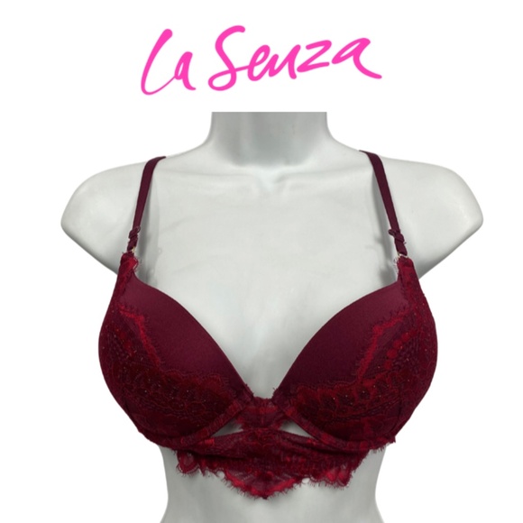 La Senza Lace Rhinestone Hello Sugar Up Two Cups Push-Up Bra Burgundy - Size 34B - Picture 1 of 11